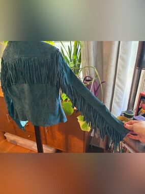 GENUINE SUEDE American Vintage Teal Fringe Jacket